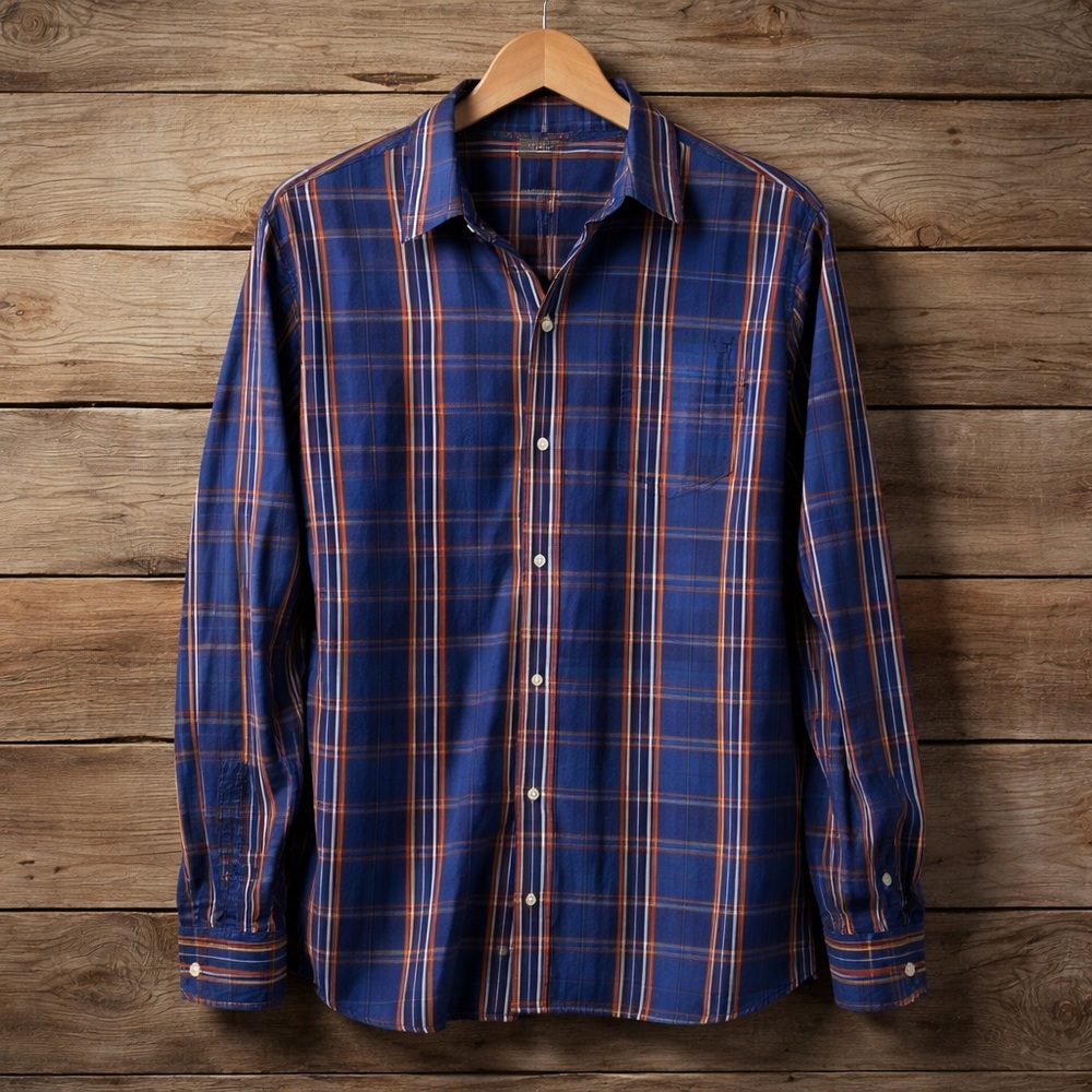 Sonoma Size  XL Casual Plaid Button Down Cotton Blue Orange Shirt